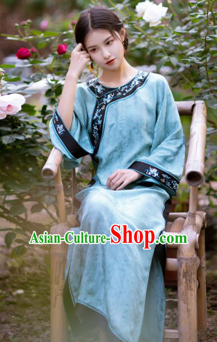 Republic of China Light Blue Silk Qipao Dress Traditional National Costume Qing Dynasty Cheongsam