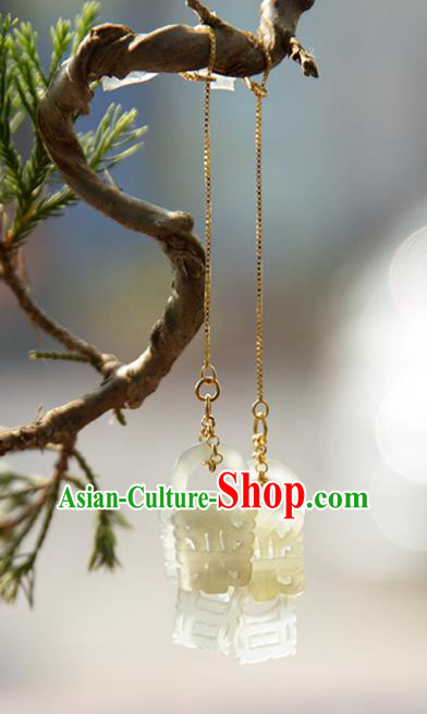 Chinese Classical Jade Earrings Traditional Handmade Ear Accessories