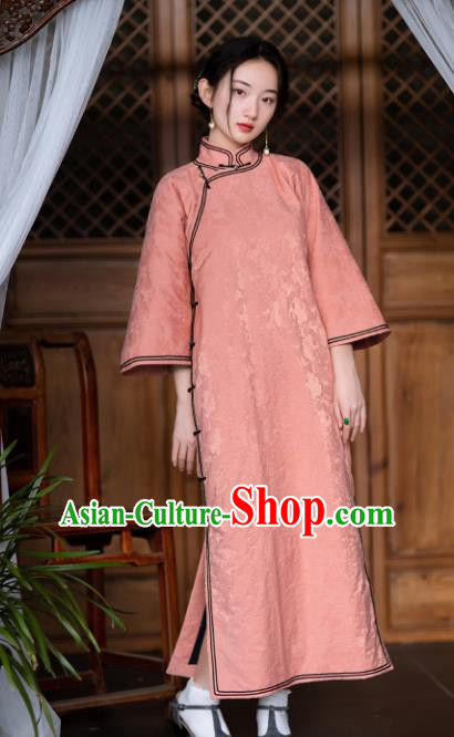 China National Women Dress Classical Cheongsam Traditional Pink Silk Qipao Costume