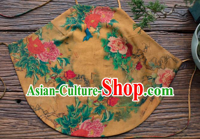 Chinese Ancient Women Classical Peony Pattern Stomachers Yellow Silk Bellyband