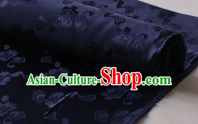 Navy Silk Drapery Asian Chinese Hanfu Satin Cloth Traditional Pattern Design Mulberry Silk Fabric