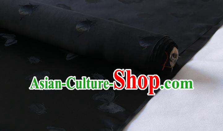 Asian Hanfu Satin Cloth Traditional Butterfly Ladybird Pattern Design Black Mulberry Silk Fabric Chinese Silk Drapery