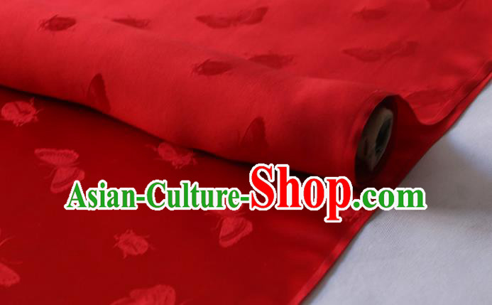 Traditional Butterfly Ladybird Pattern Design Red Mulberry Silk Fabric Chinese Silk Drapery Asian Hanfu Satin Cloth