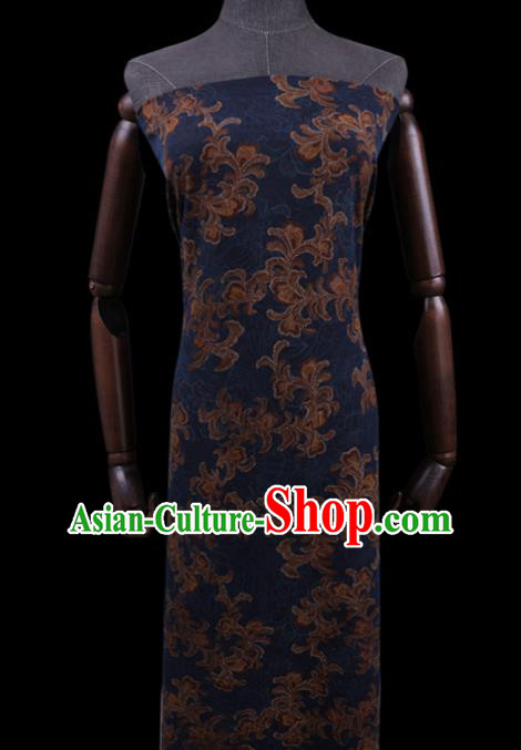 Asian Traditional Cheongsam Deep Blue Watered Gauze Fabric Chinese Classical Pattern Silk Drapery Cloth