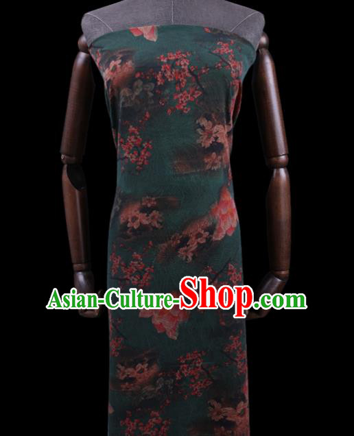 Chinese Classical Plum Blossom Pattern Green Silk Drapery Cloth Asian Traditional Cheongsam Watered Gauze Fabric