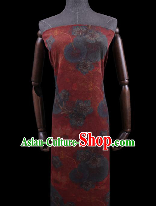 Asian Watered Gauze Fabric Traditional Cheongsam Cloth Chinese Classical Lotus Pattern Red Silk Drapery