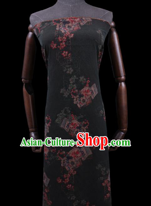 Asian Cheongsam Watered Gauze Cloth Fabric Traditional Chinese Classical Plum Blossom Pattern Black Silk Drapery