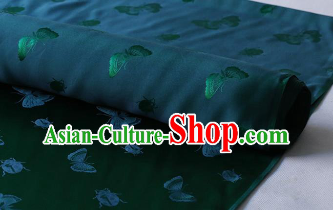 Chinese Silk Drapery Traditional Butterfly Ladybird Pattern Design Dark Green Mulberry Silk Fabric Asian Hanfu Satin Cloth