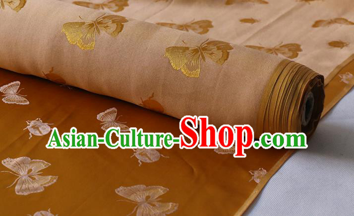 Asian Traditional Hanfu Satin Cloth Fabric Chinese Silk Drapery Classical Butterfly Ladybird Pattern Design Ginger Mulberry Silk