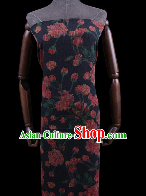 Chinese Classical Pattern Black Watered Gauze Asian Gambiered Guangdong Silk Fabric Traditional Cheongsam Cloth Drapery