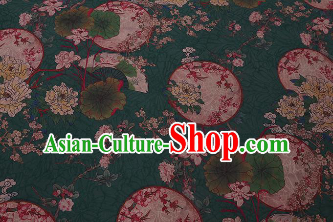 Chinese Classical Moon Peony Pattern Green Watered Gauze Traditional Cheongsam Cloth Drapery Asian Gambiered Guangdong Silk Fabric