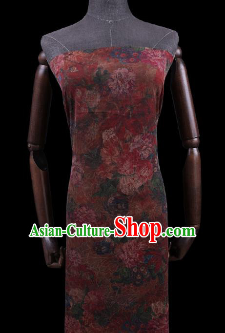 Chinese Classical Flowers Pattern Orange Watered Gauze Traditional Asian Gambiered Guangdong Silk Fabric Cheongsam Cloth Drapery