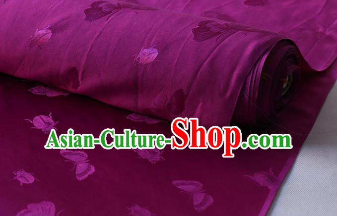 Asian Classical Butterfly Ladybird Pattern Design Purple Mulberry Silk Traditional Hanfu Satin Cloth Fabric Chinese Silk Drapery