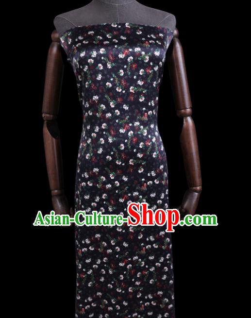 Asian Cheongsam Cloth Satin Drapery Chinese Classical Floral Pattern Black Watered Gauze Fabric Traditional Gambiered Guangdong Silk