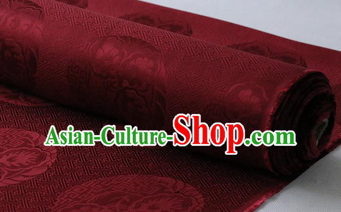 Traditional Wine Red Silk Drapery Chinese Cheongsam Classical Royal Pattern Cloth Fabric