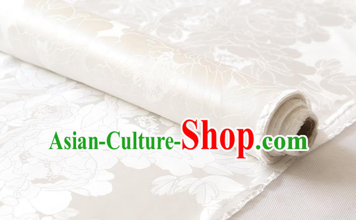 Traditional White Silk Drapery Chinese Cheongsam Classical Royal Peony Pattern Cloth Satin Fabric