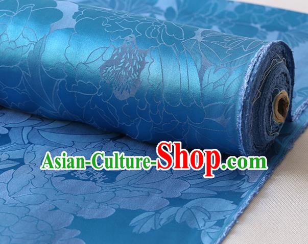 Chinese Traditional Cheongsam Cloth Classical Royal Peony Pattern Satin Fabric Blue Red Silk Drapery