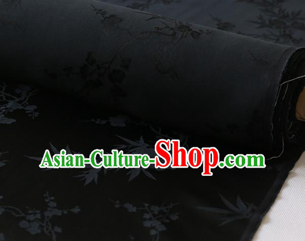 Chinese Traditional Satin Fabric Black Silk Drapery Cheongsam Classical Plum Orchid Bamboo Pattern Cloth