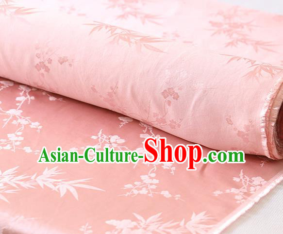 Chinese Traditional Pink Silk Drapery Cheongsam Classical Plum Orchid Bamboo Pattern Cloth Satin Fabric