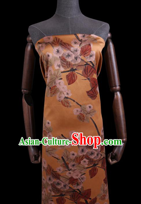 Chinese Classical Plum Pattern Yellow Watered Gauze Fabric Traditional Cheongsam Gambiered Guangdong Silk