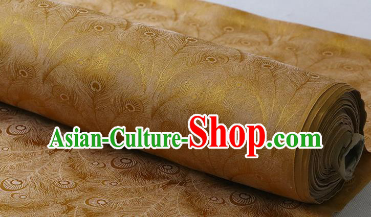 Chinese Traditional Cheongsam Jacquard Cloth Silk Fabric Classical Phoenix Feather Pattern Ginger Silk Drapery