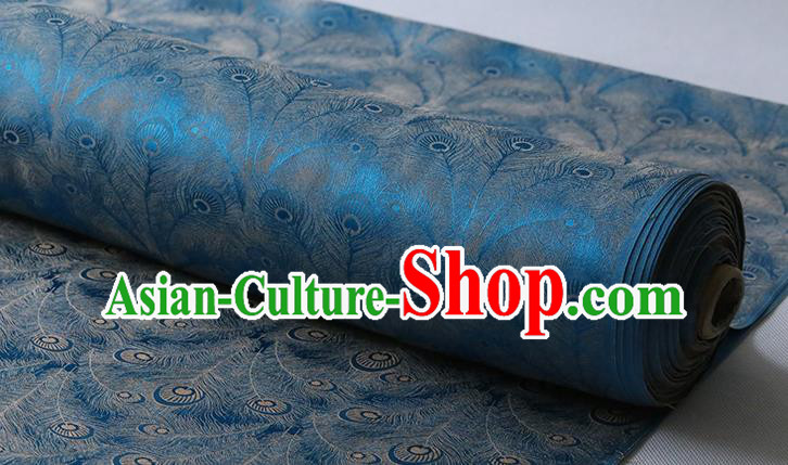 Chinese Classical Phoenix Feather Pattern Cheongsam Jacquard Cloth Traditional Lake Blue Silk Drapery Silk Fabric
