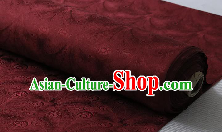 Chinese Purplish Red Silk Fabric Cheongsam Classical Phoenix Feather Pattern Silk Drapery Traditional Jacquard Cloth