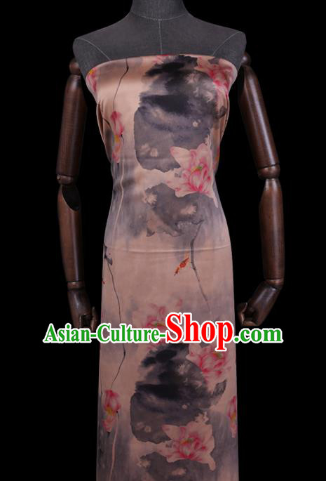 Chinese Classical Ink Lotus Pattern Watered Gauze Traditional Cheongsam Gambiered Guangdong Silk Fabric