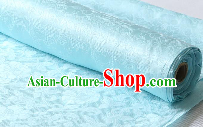 Chinese Light Blue Damask Fabric Classical Twine Rose Pattern Silk Drapery Traditional Cheongsam Jacquard Cloth