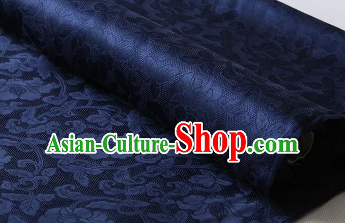Chinese Navy Damask Fabric Classical Twine Rose Pattern Jacquard Cloth Traditional Cheongsam Silk Drapery