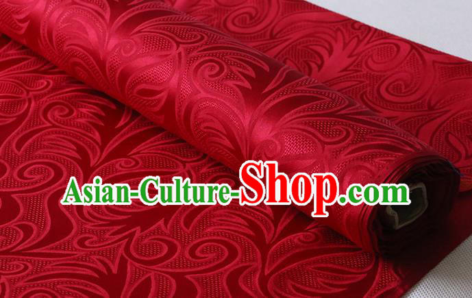 Chinese Classical Sago Flowers Pattern Dark Red Damask Fabric Silk Drapery Traditional Cheongsam Jacquard Cloth