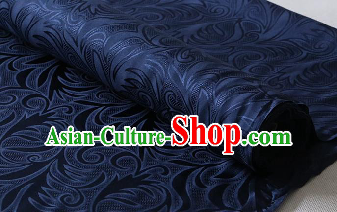 Chinese Navy Silk Drapery Traditional Cheongsam Jacquard Cloth Classical Sago Flowers Pattern Damask Fabric