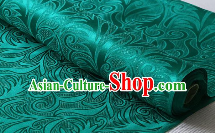 Chinese Classical Sago Flowers Pattern Damask Fabric Jacquard Cloth Traditional Cheongsam Green Silk Drapery