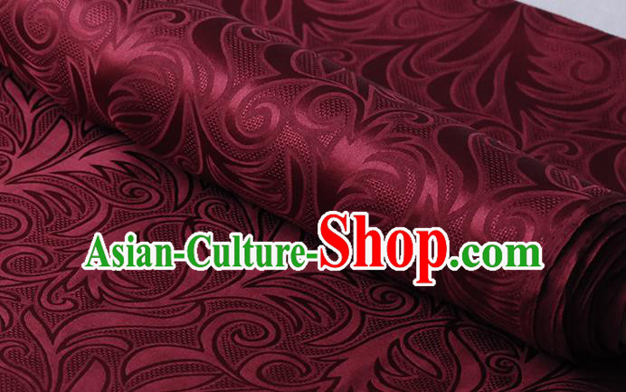Chinese Traditional Purplish Red Silk Drapery Cheongsam Jacquard Cloth Classical Sago Flowers Pattern Damask Fabric