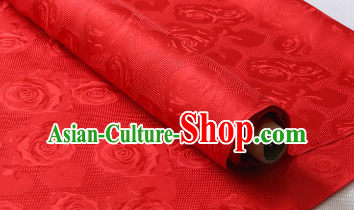 Chinese Red Silk Drapery Traditional Cheongsam Jacquard Cloth Classical Hollowed Rose Pattern Damask Fabric