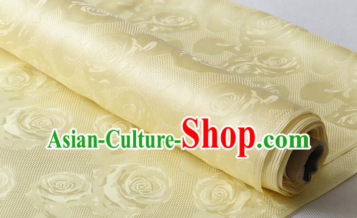 Chinese Classical Hollowed Rose Pattern Damask Traditional Cheongsam Jacquard Cloth Fabric Yellow Silk Drapery