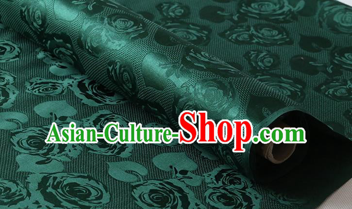 Chinese Traditional Jacquard Cloth Fabric Cheongsam Atrovirens Silk Drapery Classical Hollowed Rose Pattern Damask