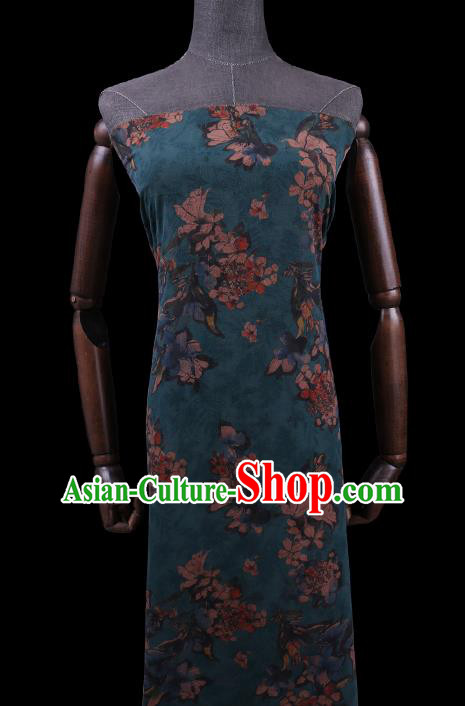 Chinese Watered Gauze Traditional Asian Cheongsam Cloth Drapery Classical Mangnolia Pattern Blue Gambiered Guangdong Silk Fabric