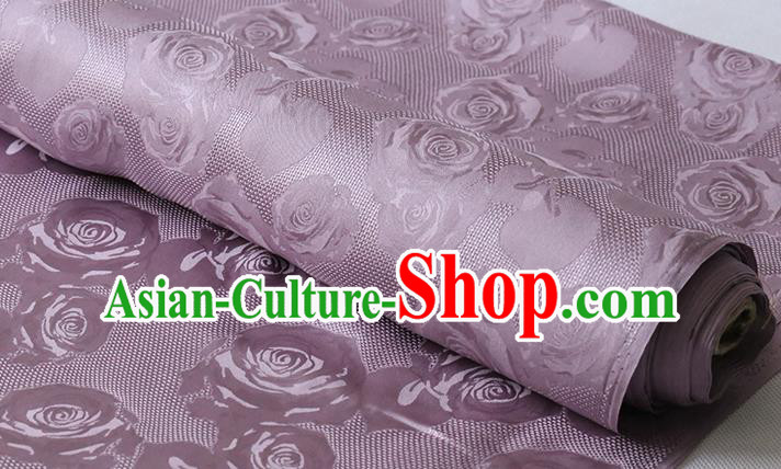 Chinese Violet Damask Cheongsam Classical Hollowed Rose Pattern Silk Drapery Traditional Jacquard Cloth Fabric