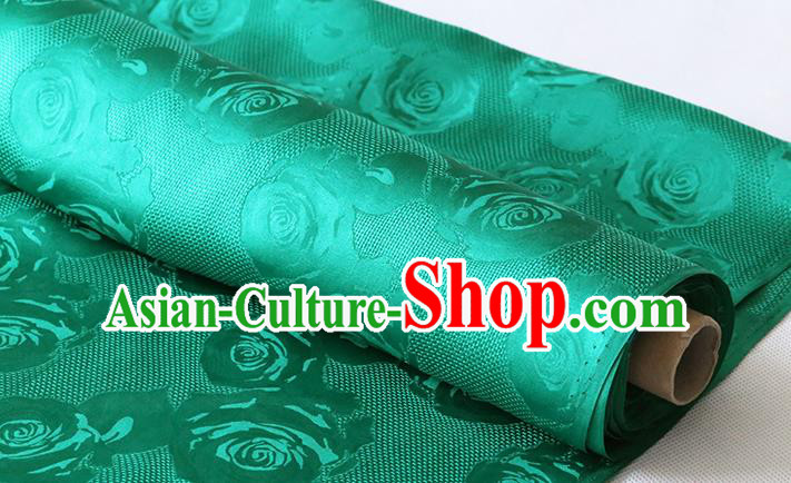 Chinese Classical Hollowed Rose Pattern Silk Drapery Traditional Jacquard Cloth Fabric Green Damask Cheongsam