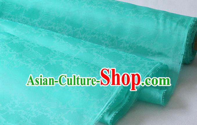 Chinese Traditional Organza Fabric Hanfu Dress Jacquard Damask Cloth Classical Phoenix Peony Pattern Green Silk Drapery