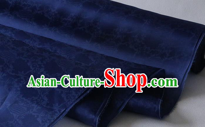 Chinese Navy Blue Silk Drapery Classical Phoenix Peony Pattern Organza Fabric Hanfu Dress Damask Traditional Jacquard Cloth