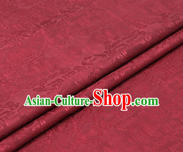 Chinese Traditional Cheongsam Cloth Weave Satin Fabric Classical Auspicious Pattern Rust Red Silk Drapery