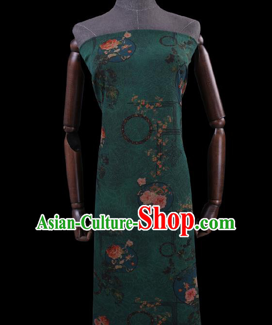Chinese Traditional Green Watered Gauze Fabric Asian Cheongsam Cloth Drapery Classical Roses Pattern Gambiered Guangdong Silk