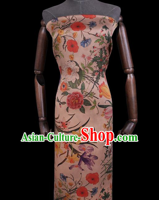 Chinese Classical Camellia Pattern Satin Fabric Traditional Cheongsam Gambiered Guangdong Silk Watered Gauze
