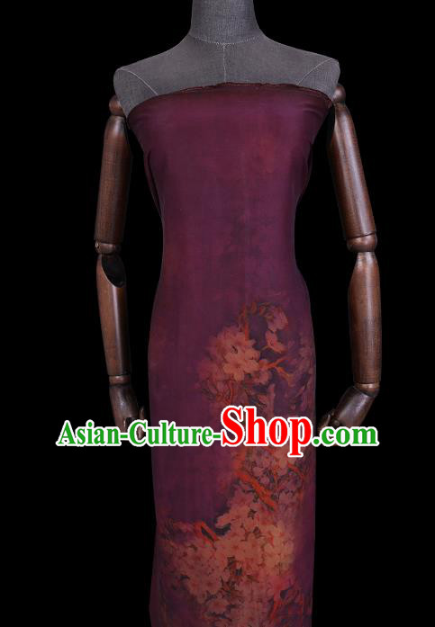 Chinese Classical Pear Blossom Pattern Satin Fabric Traditional Cheongsam Gambiered Guangdong Silk Purple Watered Gauze