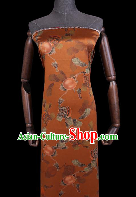 Chinese Classical Persimmon Pattern Orange Satin Fabric Traditional Cheongsam Gambiered Guangdong Silk Watered Gauze