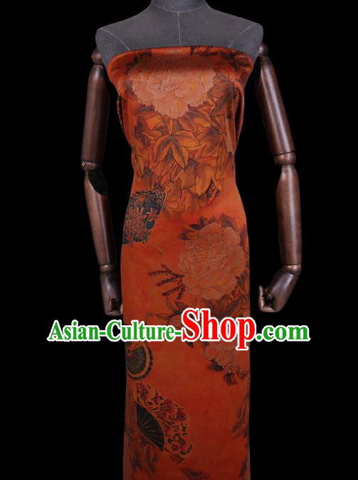 Chinese Guangdong Silk Traditional Watered Gauze Gambiered Cheongsam Cloth Classical Peony Pattern Red Satin Fabric