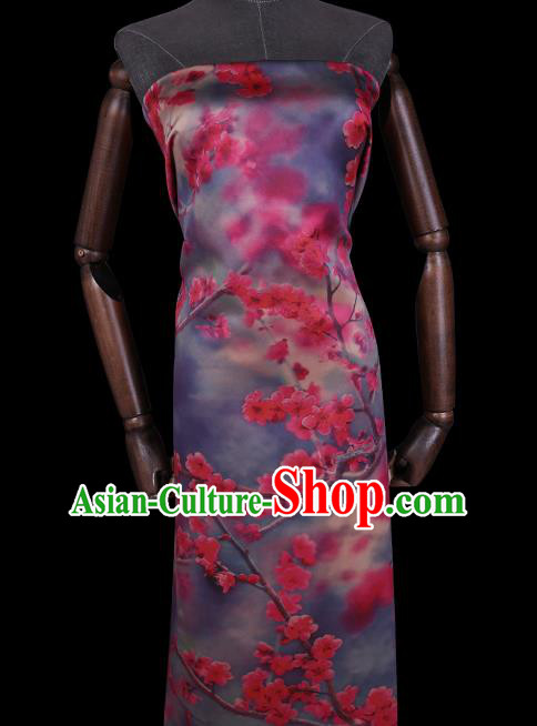 Chinese Cheongsam Cloth Classical Plum Blossom Pattern Blue Gambiered Guangdong Silk Fabric Traditional Watered Gauze