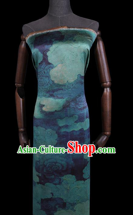 Chinese Cheongsam Blue Satin Cloth Traditional Watered Gauze Classical Cloud Pattern Gambiered Guangdong Silk Fabric